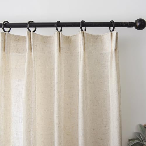 Ftinala Neutral Linen Semi Sheer Curtains 84 Inches Long, Cream