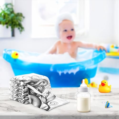 Image of Bolaz Washcloths Set Bathroom Kitchen Wash Cloths Face Towels Wipes Mermaid Sketch Decorative 12x12 Inch 5 Pack