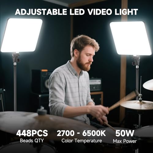 2-Pack LED Video Light Kit, 14 Inch 2700K-6500K Studio Lights with 70.8" Tripod Stand, Photography Lighting Kit with Phone Holder, 50W Stream Light for Video Recording, Photography, YouTube, TikTok by GSYXERGILES - Used condition - Image 2