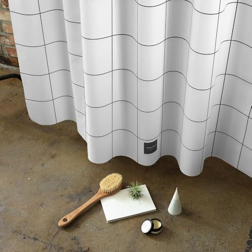 onesevennine Quick-Dry Lightweight Shower Curtain – Made in Korea, Designed for Daily Showers | Grid | 71” W x 82” L