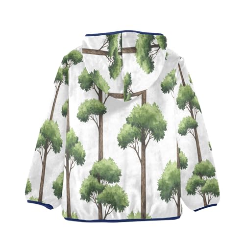 Tree Pattern with Green Leaves Toddler Fleece Jacket Girl Boys Hooded Fleece Jacket Coat Warm Outwear Zip-up 3-10T2