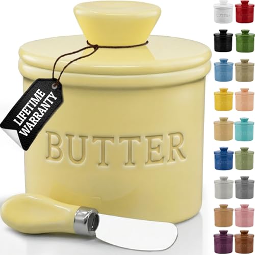 PriorityChef Butter Crock with Lid with Water Line,Ceramic French Butter
