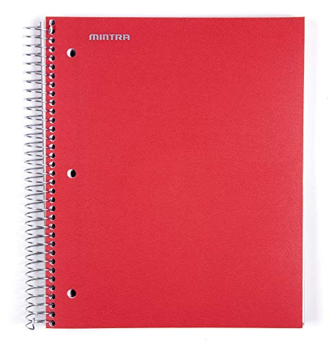 Mintra Office Durable Spiral Notebooks, 5 Subject (Red, Wide Ruled 1pk)