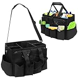 Extra Großer Reinigungs Caddy Tasche, 40x27x28cm Putzmittel Organizer mit Abnehmbarer Trennwand, Wasserdicht Werkzeugkorb mit Griff und Schultergurt, Reinigungs Aufbewahrung für Zuhause Auto Garten