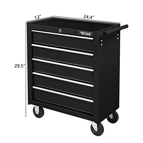 TUFFIOM 5-Drawer Rolling Tool Chest w/Drawers & Lock, Tool Storage Cabinet with Lockable Wheels, Top Cushion & Drawer Liners, Tool Organizer Box for Garage, Warehouse & Repair Sho - Image 4