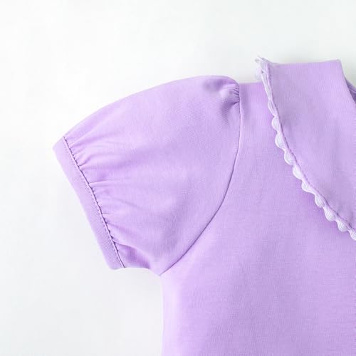 Image of 12M-14Y Toddler Baby Girls Peter Pan Collar Blouse Kids Girl Solid Color Puff Sleeve T-Shirts Casual Tee Tops
