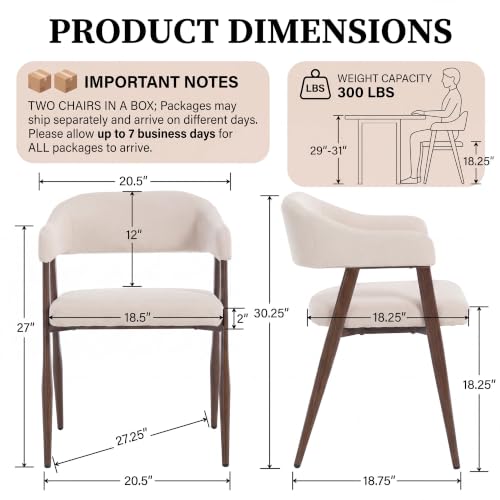 Image of HNY Modern Dining Chairs with Arms Set of 4, Beige Linen Upholstered Chairs