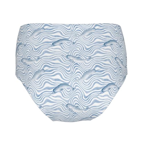 Watercolor Blue Narwhals Wavy Stripes Girls' Underwear Soft Cotton Little Girls Panties Comfort Briefs2