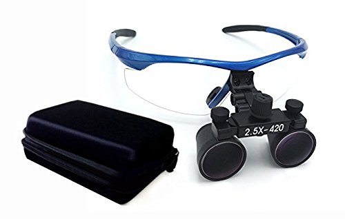 BoNew Surgical Binocular Loupes 2.5X420mm Optical Glass DY-101 Plastic Frame with Antifog Blue