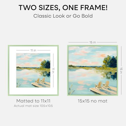 Image of Homeforia 15x15 Picture Frame Sage Green, High End Metal 15 x 15 Square Poster Frames with Mat 11 x 11 Photo, 15x15 Frame Matted to 11x11 Art, 15by15 Hanging Frames, Tempered Glass, Wall Kit, Set of 1