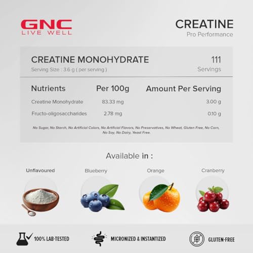 Image of GNC Pro Performance Creatine Monohydrate - 3000mg Creatine Per Scoop | Micronized for Faster Absorption | Boosts Energy, Muscle Volume & Performance | Gluten-Free | Cranberry | 400gm