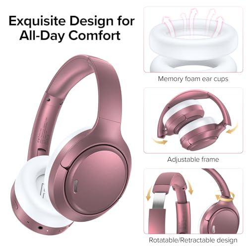 Image of TAGRY Hybrid Active Noise Cancelling Headphones 120H Long Playtime, 6 ENC Mic, Wireless Over-Ear Bluetooth 6.0 Headphones,Hi-Res Audio, Memory Foam Earcup, Transparency Mode ANC Headphone