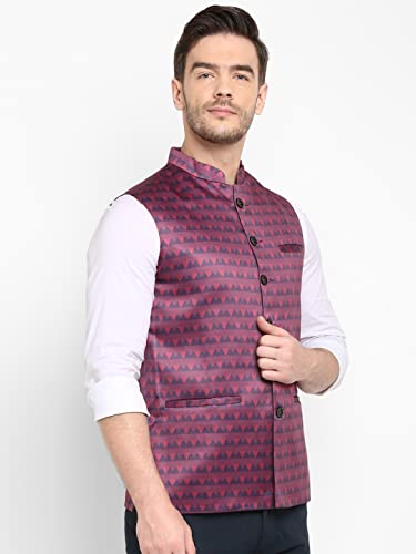 Image of hangup Men's Printed Cotton Nehru Jacket /waist coat, color Green. Size 38 (170A PrintedDup Nehru)