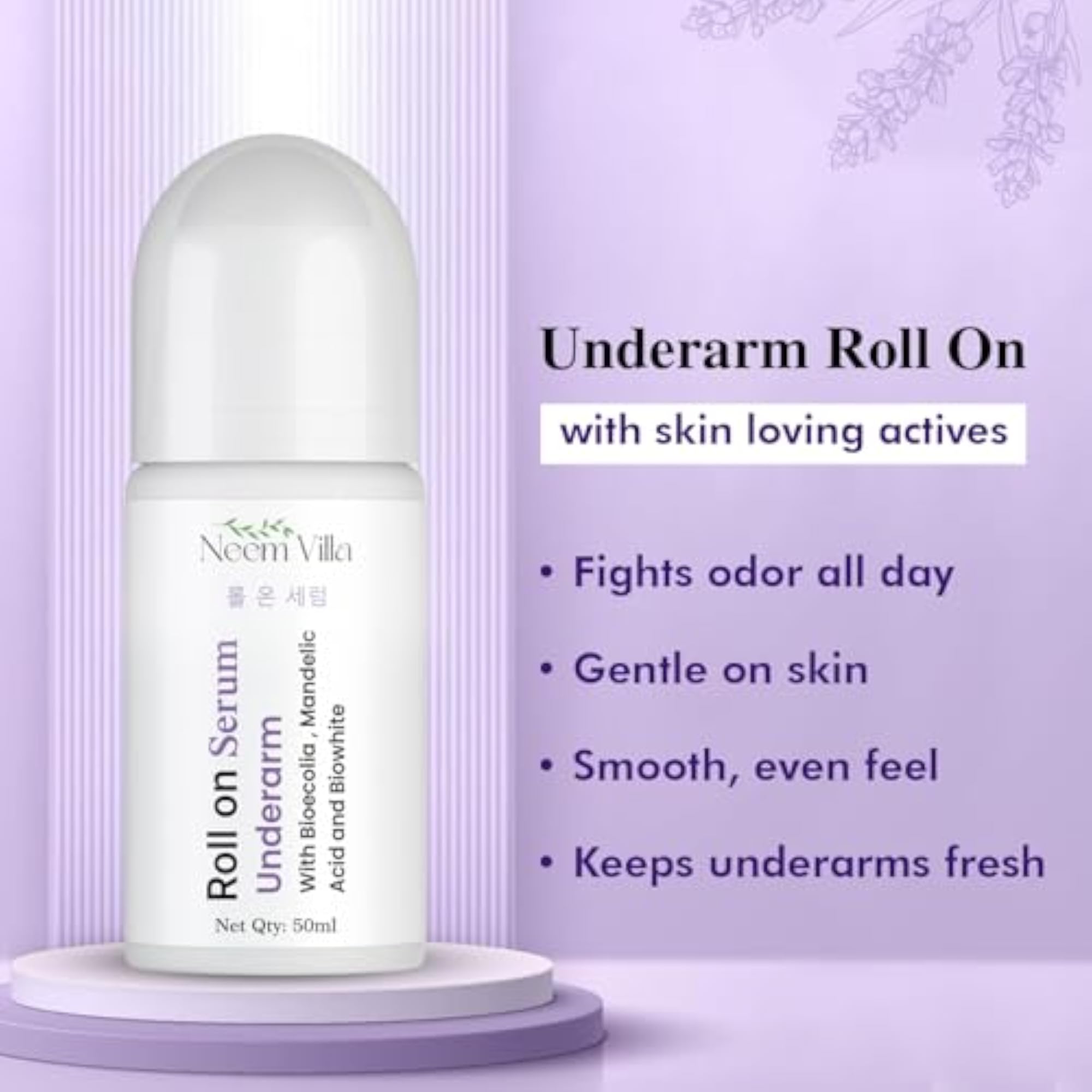 Neem Villa Clear Aura Roll On Serum Deodorant for Women & Men, Long Lasting