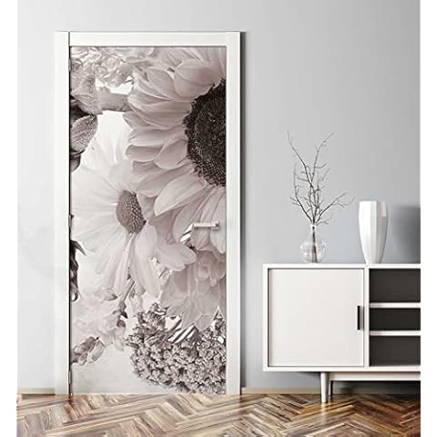 MyMaxxi - Tür bekleben mit Türtapete Selbstklebend 90x200 Blumen Soleil Weiss - Tür verschönern Türfolie - Türaufkleber XXL Aufkleber Folie- Türposter Türklebefolie Blüte Pflanze Garten schwarz-Weiss Cover