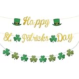 St Patricks Day,Decoraciones Del Día De San Patricio – Guirnalda Y Pancarta De Tréboles Brillantes En Fieltro Verde, Banderín Decorativo Para Celebrar La Festividad Irlandesa