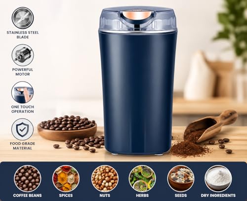 Image of Mini Electric Coffee Grinder & Spice Grinder, Portable Stainless Steel Coffee Bean Grinder Machine for Coffee Beans, Masala, Herbs, Nuts, Seeds & Dry Ingredients for Home Kitchen Use