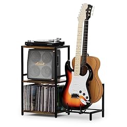 End Table with Guitar Stand,Record Player Stand,Vinyl Records Storage,2-Tier Guitar Stand for Acoustic,Turntable Stand for Music Studio-Brown - Les Beatles, Paul McCartney, John Lennon, RIngo Starr, George Harrison