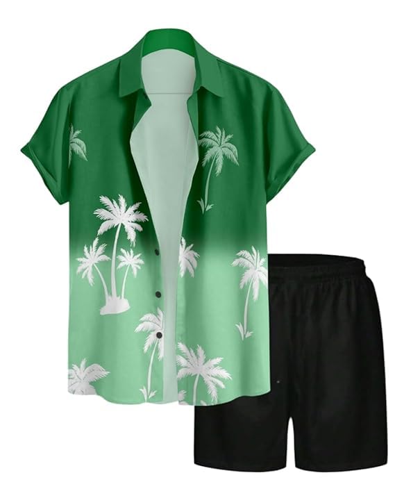 Men's Printed Co-Ord Set, Plus Size Casual Shirt & Shorts Set, Nightwear Pajama Suit, Loungewear, Beachwear & Vacation Outfit