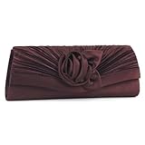 Damara Women's Satin Pleated Flower Front Evening Bag Clutch Handbag