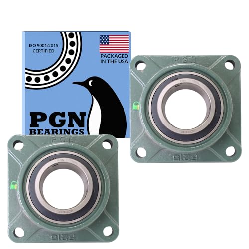 Image of PGN UCF215-47 Pillow Block Bearing - Pack of 2 Square Flange Mounted Pillow Block Bearings - Chrome Steel Bearings with 2-15 /16 inch Bore, Self Alignment