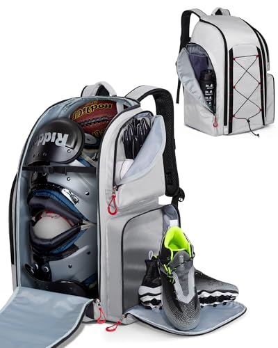 Smasrob Football Bag with Separate Shoe Compartment Insulated Pocket and Fence Hooks Football Backpack for Youth and Adult Grey