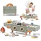 Grillset Kinderküche Spielküche Zubehör Holz, Faltbare Küchenspielzeug ab 3 Jahre, Lebensmittel Spielzeug, Holzspielzeug Rollenspiele für Mädchen und Junge, Geschenke zum Geburtstag und Weihnachten