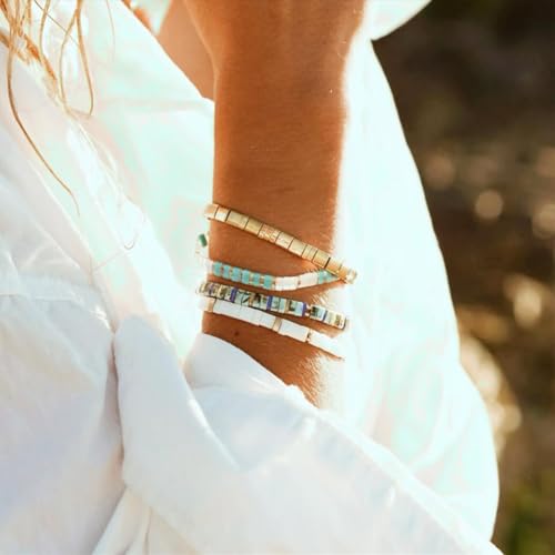 Image of KELITCH Women Pearl Beaded Bracelet Tila Stretch Bracelets Candy Colors Friendship New Jewelry