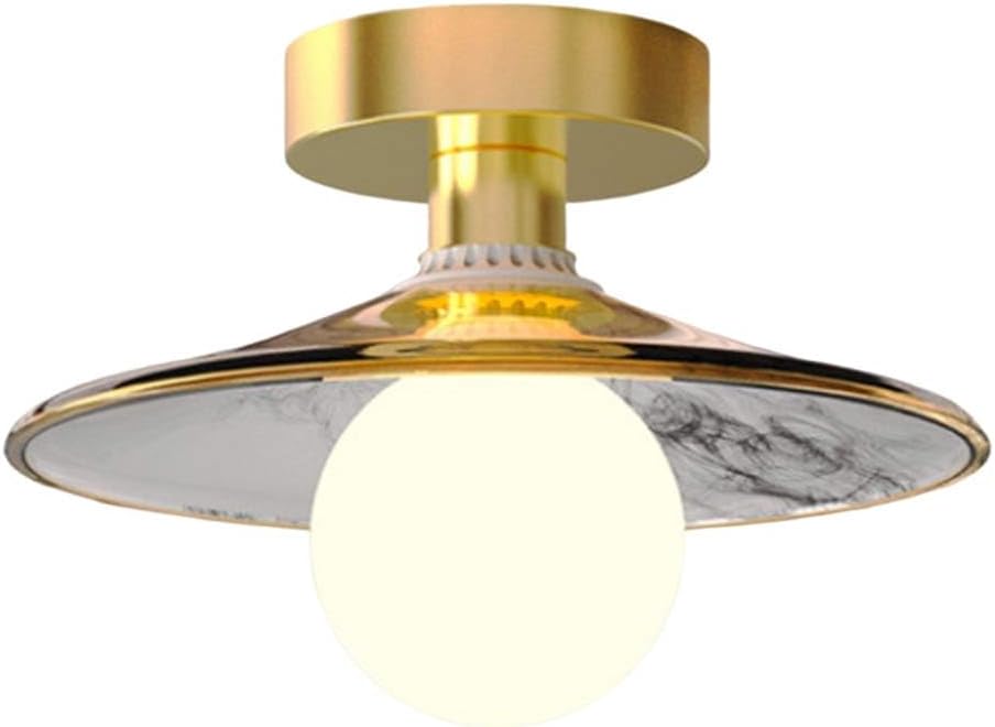 Clear Glass Flush Mount Ceiling Light Fixture, 1-Bulb Modern Golden Metal Close to Ceiling Light, Vintage Glass Ceiling Lights for Bedroom Kitchen Living Room