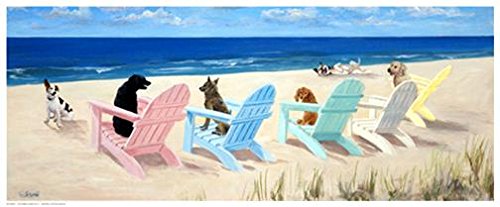 Southern Chair Tails (Dogs on Beach) by Carol Saxe 20x8 Art Print Poster Coastal Wall Decor