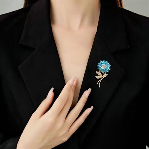 Image of Elegant Sunflower Rhinestone Flower Brooch for Women Gold-Toned Crystal Leaf Daisy Blossom Brooches Lapel Pins Dainty Dress Accessories Wedding Valentine Jewelry