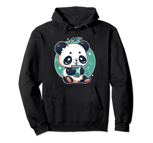 Kawaii Cute Anime Panda Drinking Bubble Boba Tea Girls Teens Felpa con Cappuccio