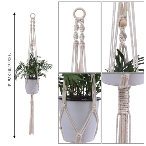 FOSDICK 2 Pieces Macrame Plant Hanger, Hanging Plant Pot Cotton Rope, Boho Hanging Plant Pots Indoor, Hanging Plant Holder - Image 3
