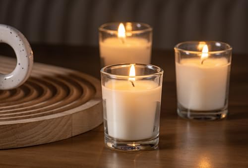 Housecret HS-WSVC-24 Pack Warm White Unscented Clear Glass Filled Votive Candles. Hand Poured Wax Candle Ideal Gifts thumb #2