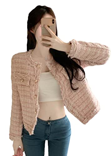 [ＤｅＢａｎｇＮｉ] ツイードジャケット レディース ツイードコート ショート丈 カーディガン 大人 ライトアウター フォーマル 入学式 入園式 卒業式ピンクB