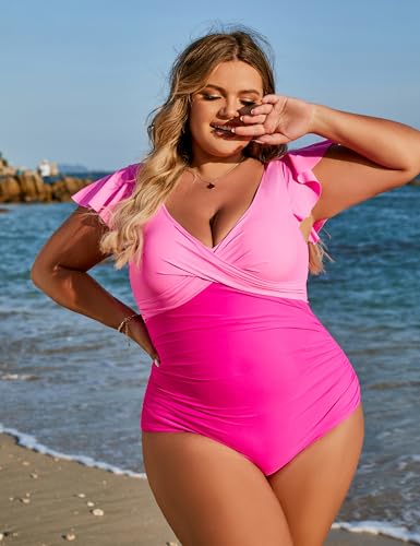 Blooming Jelly Women's Plus Size Swimsuit One Piece Tummy Control Bathing Suit Maternity Push Up Swimwear Retro Slimming Swim Suit (Pink and Hot Pink,XX-Large) - Image 7