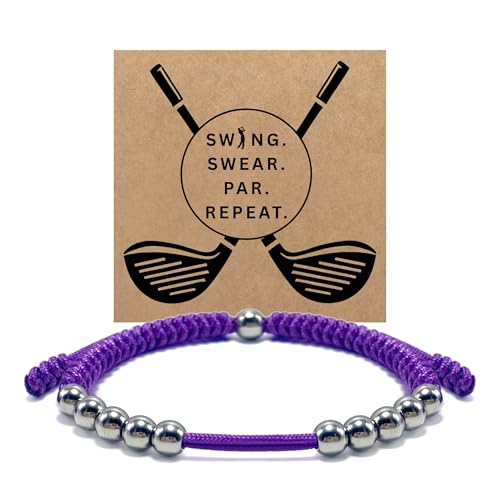 LAMIBEE Premium Golf Stainless Steel 10 Bead Score Counter Bracelet, Golf Stroke Count Bracelet, Resizable Easy Adjust Golf Round Scoring Tracker, Durable Stylish Golf Accessory (Light Purple)