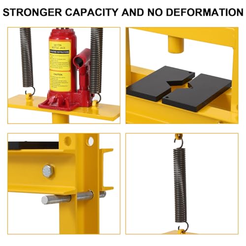 Image of 12 Ton Shop Press H Frame Press, 12 Ton Hydraulic Press H Frame Garage Floor Press with Plate, Adjustable Working Table Height Hydraulic Shop Floor Press for Gears and Bearings