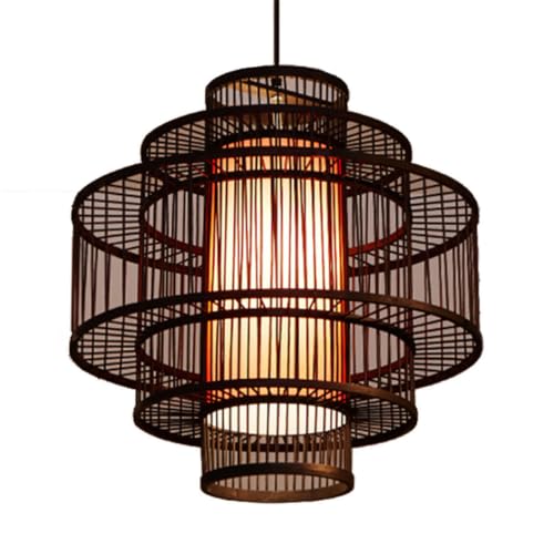 Lustre suspendu bohème bambou tressé main E27 luminaire vintage milieu du siècle salon