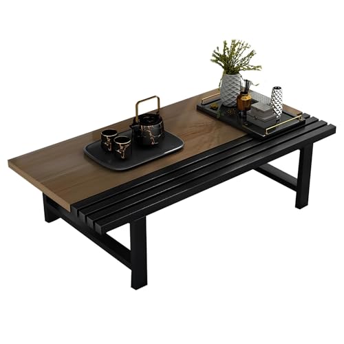 Table à thé en bois avec cadre en acier carbone pour salon moderne