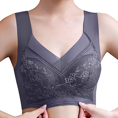 Mujeres Copa Completa Ropa Interior Delgada Más Tamaño Inalámbrico Sujetador Deportivo Sujetador de Encaje Cubierta de Pecho Copa Gran Chaleco BHS Bustier &, gris, L