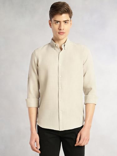 Image of Thomas Scott Men's | Solid | Textured Fabric | Full Sleeve | Slim Fit | Polyester-Blend | Spread Collar | Casual Shirt
