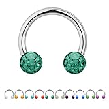 Silbernes, glitzerndes Hufeisen / Horseshoe / Circular Barbell Piercing (hufeisenförmig gebogener Piercing Ring) mit zwei Multikristall Stein - Piercingkugeln zum Schrauben | aus chirurgischem Edelstahl 316L | 1,2mm / 1,6mm Stabstärke | verschiedene Längen + Kugel-Größen + Farben