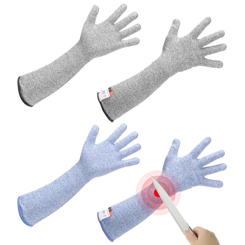 sourcing map Cut Resistant Sleeves with Gloves, 42cm Arm Protection Sleeve HPPE Farmer Gardening Sleeves for Work Kitchen Welding Farming, Blue-Gray, Pair of 2