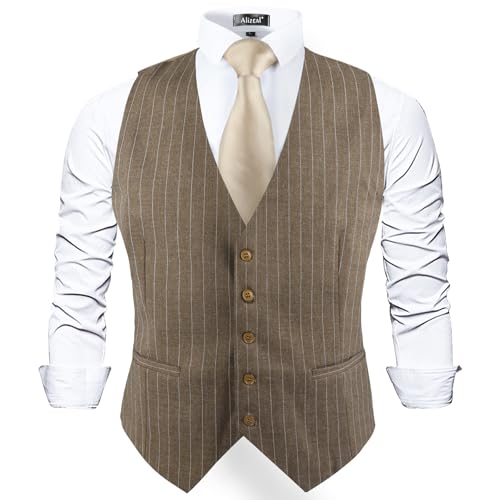 Image of Alizeal Mens Pinstripe Business Vest Formal Fit