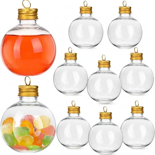 MAGICLULU 10Pcs Christmas Drink Balls Fillable Booze Balls Ornament Clear Plastic Xmas Tree Ornaments for Drinks Water Candy Party DecorationGold 100ML