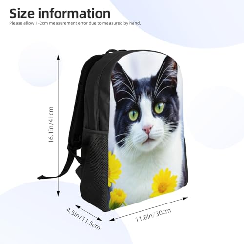 High Capacity Tuxedo Cat Surrounded by Yellow Flowers Backpack Large Multipurpose Bag Double Zipper Backpack Unisex 16 Inch4