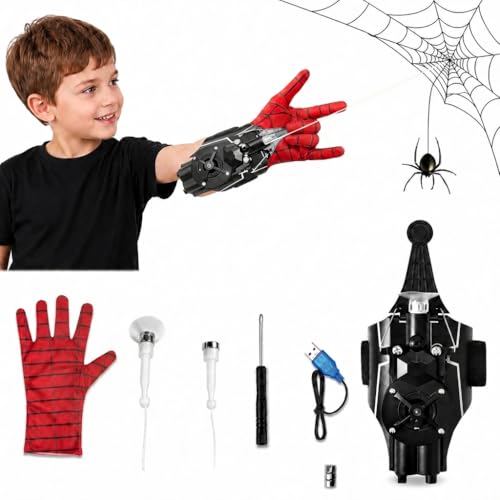 DpTerranubis Spider Web Shooter Electric Web Launcher Wrist Toy with 9.8ft Real Silk Rope & Gloves |Spider Launcher Toys for Boys and Girls Costume Cosplay Gift