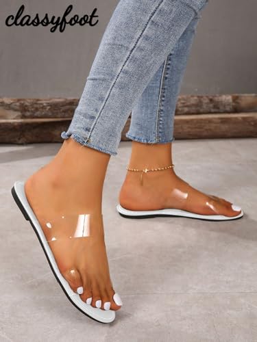 Image of GORGLITTER Women's Cute Flat Sandals Summer Beach Vacation Clear Open Toe Jelly Transparent Strappy Slide Sandals 2026
