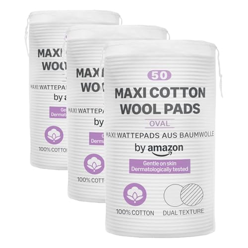 by Amazon Discos Desmaquillantes Maxi, 100% algodón, 50 discos (Paquete de 3)
